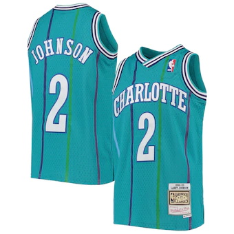 youth mitchell and ness larry johnson teal charlotte hornet-493